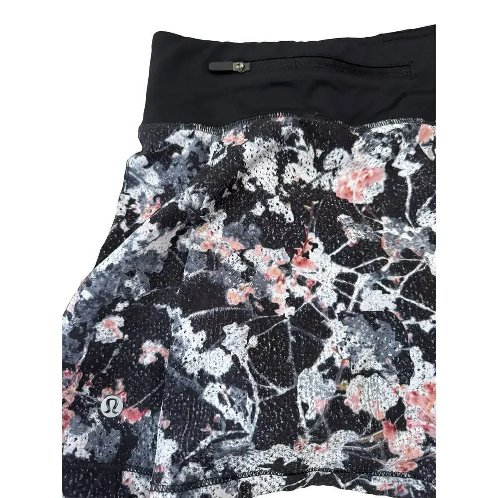 Lululemon Pace Rival Skirt Skort Floral Print Mid Rise Black Pink Size 4